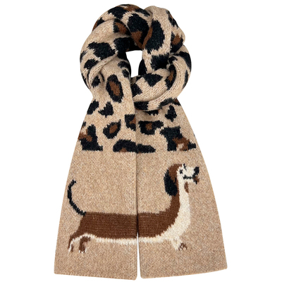 韩版可爱豹纹腊肠狗毛线围巾女冬