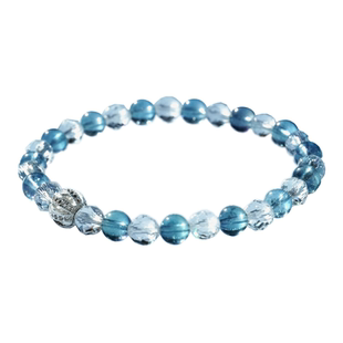 LOREN EYE 海蓝宝石手串女魔鬼蓝S925银海蓝宝白水晶手链生日礼物