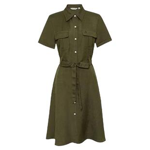 【标准版型】暇步士女装亚麻混纺正肩短袖连衣裙夏季透气衬衫裙子