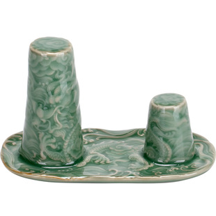 青瓷浮雕祥龙晾壶架陶瓷盖置越窑家用功夫茶道摆件紫砂沥水茶壶托