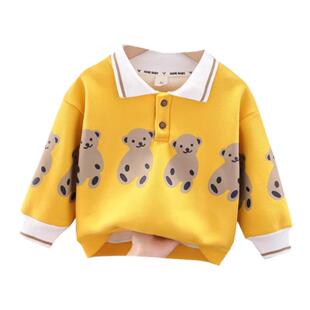 宝宝polo衫秋冬加绒卫衣翻领上衣新款男童衣服秋装儿童装卡通T恤