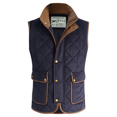 平圆方中拼皮羊毛暖芯马甲外套男