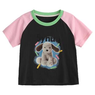 诺诺公主S1N初中生短款t恤撞色多巴胺青少年短袖圆领透气女童上衣