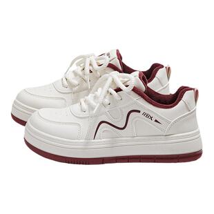 人本酒红加绒小白鞋女2026新款冬季厚底百搭二棉鞋子小众休闲板鞋