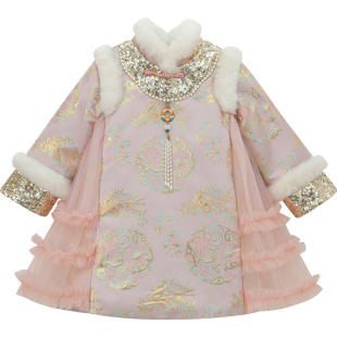 女童中国风旗袍裙冬装2025新款洋气儿童唐装拜年服女孩新年公主裙