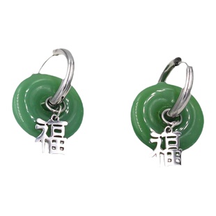 MONA张绮贤同款福字玉石耳环小众设计高级感新中式国潮古风耳饰女