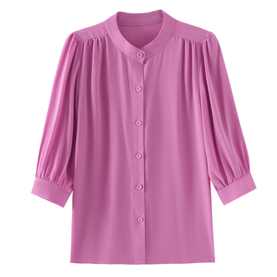 圆领七分袖衬衫女宽松春夏新款洋气百搭减龄妈妈上衣中袖雪纺衬衣