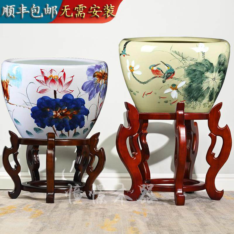 实木花架中式木质客厅花瓶盆景酒坛架圆形鱼缸底座水缸架子置物架