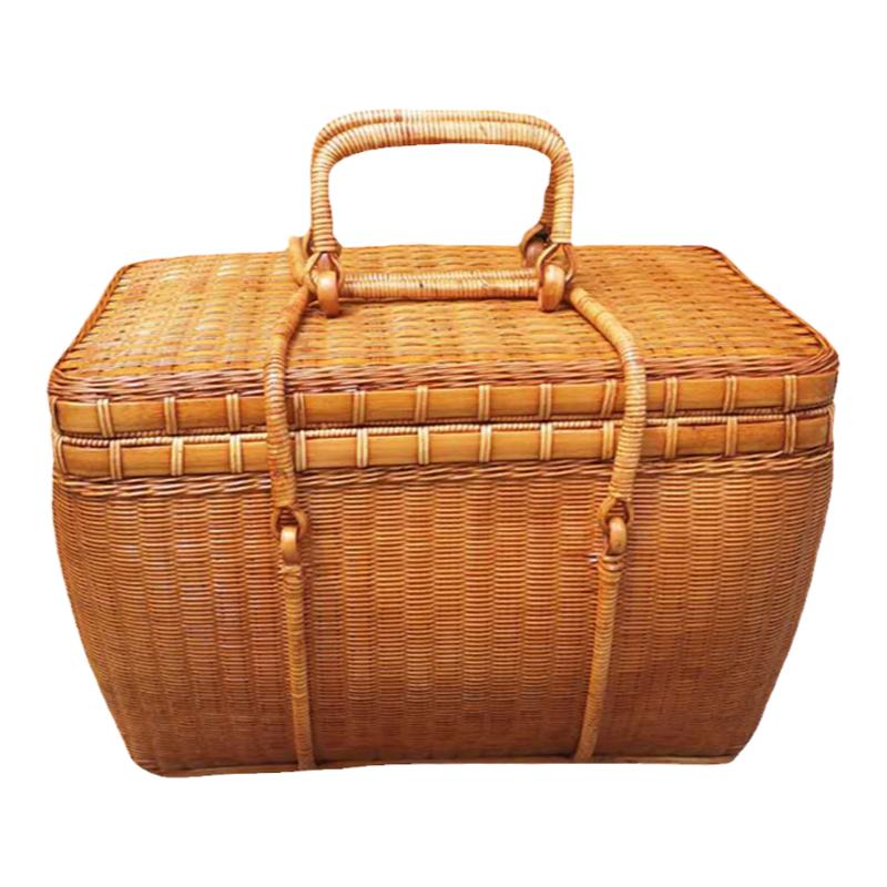 手工竹编夏梦茶箱收纳箱户外手提包便携竹篮复古精编筐提盒竹箱