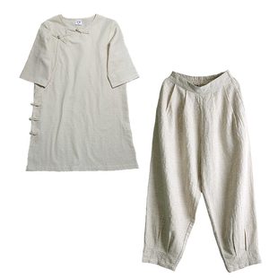 中式女装中国风套装女士高级感禅服2025新款佛系禅意素衣太极服