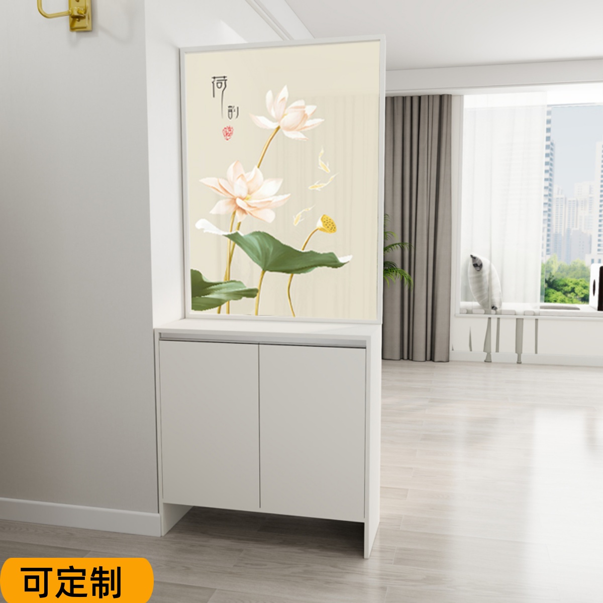 进门入户玄关柜客厅玻璃屏风隔断柜正对门遮挡装饰鞋柜双面奶油风