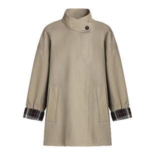 范洛Fano 氛围感袖里格纹拼接飒爽立领质感全棉休闲短风衣外套女