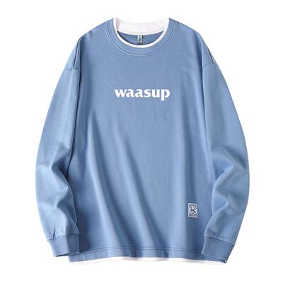 假两件蓝色长袖t恤港风男士卫衣