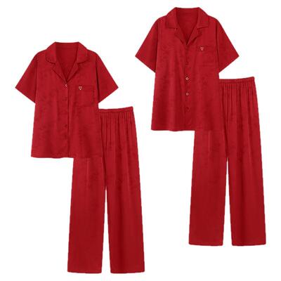 情侣红色新中式竹叶男女士家居服