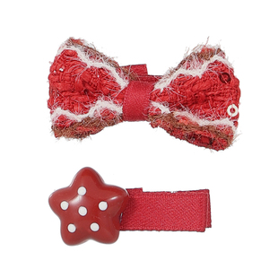 新年红色蝴蝶结发饰儿童发夹女孩刘海侧边碎发小夹子头饰女童发卡