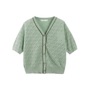 【海盐薄荷】PIT短袖轻薄针织开衫T恤气质温柔法式V领上衣2025春