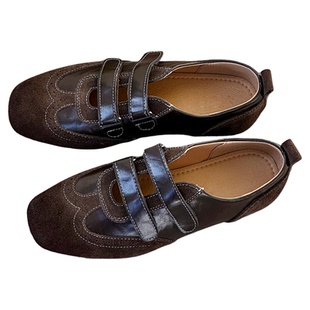 雕花布洛克鞋女2026新款春季百搭复古风德训鞋魔术贴浅口平底单鞋