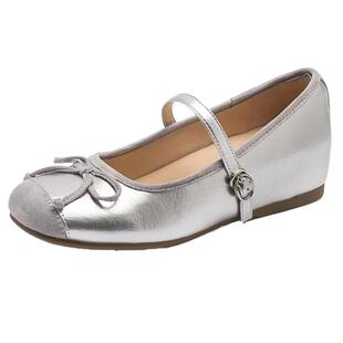 达芙妮银色玛丽珍鞋女内增高2026新款春季气质法式芭蕾单鞋配裙子