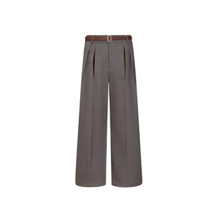 Succinct“麂”千鸟格麂皮打褶拼接老钱宽松A字直筒长裤秋冬西裤