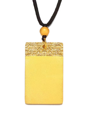 沙金项链吊坠男女金店同款无事牌实心祥云平安方牌不掉色送礼挂坠