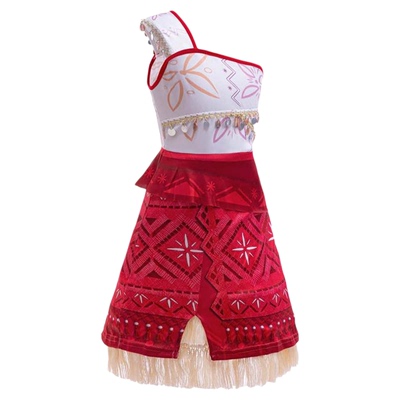 女童海洋奇缘莫阿娜衣服COS表演服moana舞台演出裙沙滩裙斜肩洋气