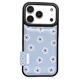 SHERRY*ins风温柔蓝色仿皮质小花朵适用于苹果17ProMax手机壳iPhone16Pro小众少女心15简约14小清新卡通可爱