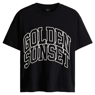 HM男装女装T恤春季情侣装宽松版美式印花短袖时尚潮流上衣1313924