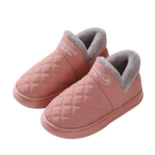 棉拖鞋女款冬季男士加厚底带后跟高包跟皮面防水防滑老人室内棉鞋