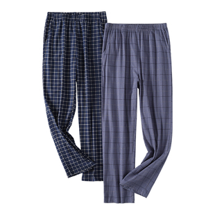 男士睡裤春秋季纯棉休闲长裤大码男款宽松舒适格子夏全棉家居裤子