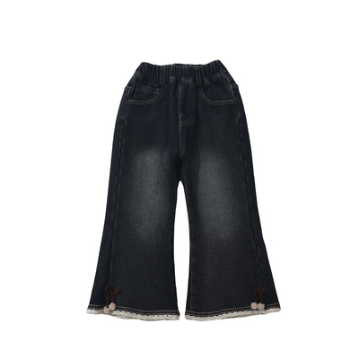 中小女童冬季加绒加厚微喇牛仔裤