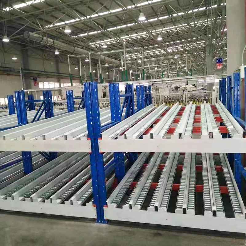 青岛流利式仓储仓库货架横梁式滚轮流利条多层钢架