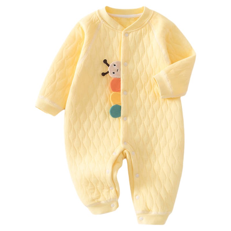 婴儿连体衣秋冬款三层保暖外出服夹棉打底内衣宝宝薄棉衣服秋冬厚