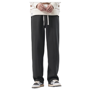 hansca宽松直筒休闲卫裤男秋季新款纯色简约抽绳大码垂感拖地裤子