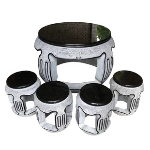 石雕天然汉白玉石桌石凳庭院荷花鱼仿古室外圆桌子茶台庭院一套