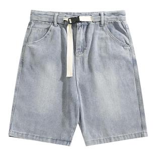 BOYUE帛跃系带牛仔短裤夏季港风复古休闲帅气嘻哈潮牌男款五分裤