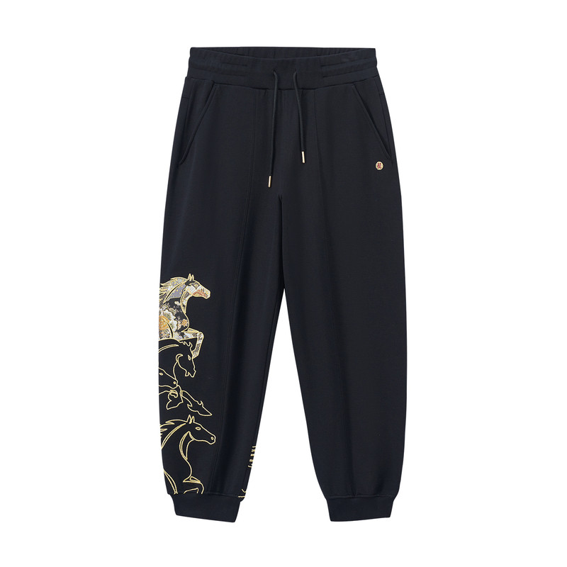 ONIARAI/鬼洗26春季新泥棒蓝马剪影拼花布刺绣针织长裤男 N540186