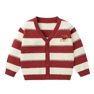 右欧男童女童条纹针织开衫新年款秋冬季新款童装儿童V领毛衣外套