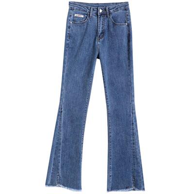 微喇叭裤毛边开叉高腰显瘦