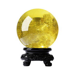 纯天然黄色水晶球摆件真原矿石打磨厨房西北家居客厅玄关高端送礼