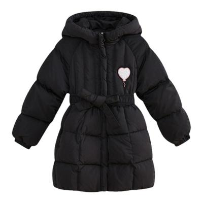 moomoo童装女童羽绒服秋冬甜美长款收腰蝴蝶结腰带羽绒服日常百搭