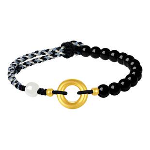 周大生平安扣黄金手链情侣和田玉本命年骐骥红手绳玛瑙新年礼物