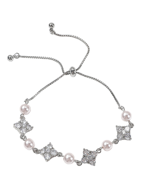 SHOWDIGU轻奢闪钻四叶草珍珠手链