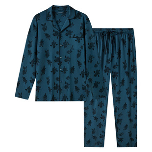 SCHIESSER舒雅铂雅男士70S丝光纯棉双面布翻领大码睡衣家居服套装