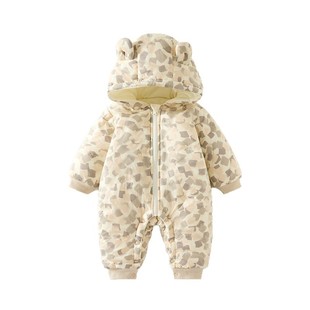 冬季婴儿外出服连体衣加棉180g宝宝拉链爬服加绒加厚连帽防风棉衣