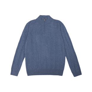 鹿王100%山羊绒衫男半高领拉链纯色条纹针织衫毛衣保暖25年秋冬新