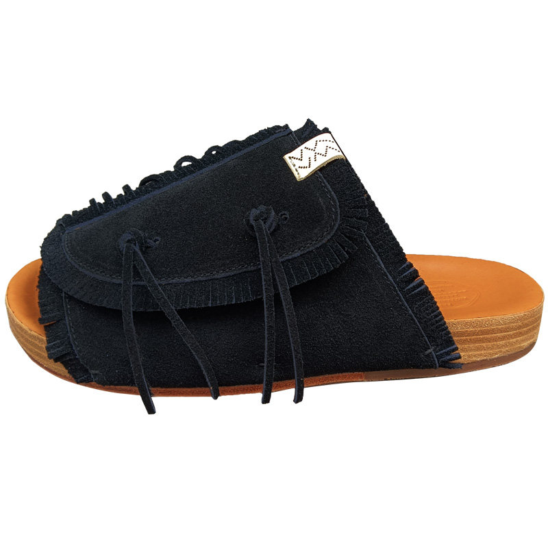 visvim cantq 24SS流苏真皮一字拖鞋厚底真皮鞋底外出拖鞋夏季男