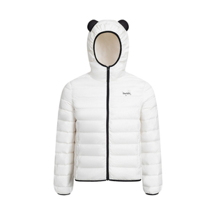 Amoeba可爱熊猫耳朵连帽排骨羽绒服50白鸭绒女冬季轻薄保暖外套
