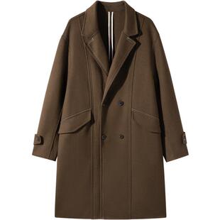 GXG男装 多色明线设计简约平驳领长款毛呢羊毛大衣外套 24冬品