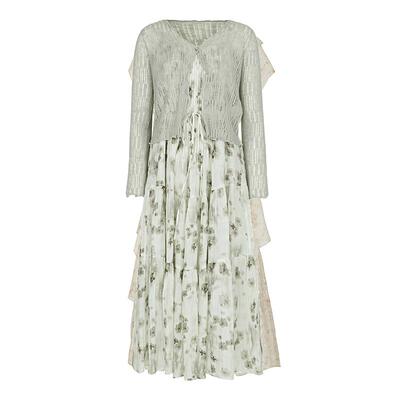 sdeer圣迪奥女装印花收腰网纱针织衫吊带裙套装S242Z1458