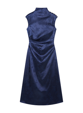 小A字半高领缎面婚礼旗袍新中式
